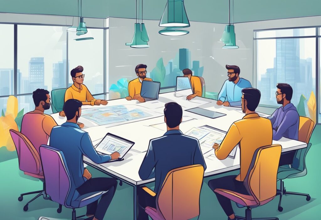 A CTO leading a team of engineers in brainstorming and implementing innovative ideas for monetization